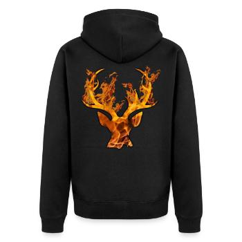 Burning Deer Brennender Hirsch - Unisex Premium Bio Zip Hoodie - Schwarz - Hinten - Nico (187cm)