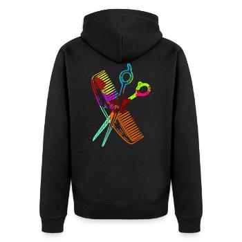 Cadeau de coiffeur peigne et ciseaux pour la coupe de cheveux - Veste à capuche bio Premium Unisexe - noir - Dos - Nico (187cm)