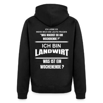 Ich bin Landwirt - Unisex Premium Bio Zip Hoodie - Schwarz - Hinten - Nico (187cm)