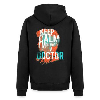 Lustiges Keep Calm Ich Bin Arzt Student Geschenk - Unisex Premium Bio Zip Hoodie - Schwarz - Hinten - Nico (187cm)