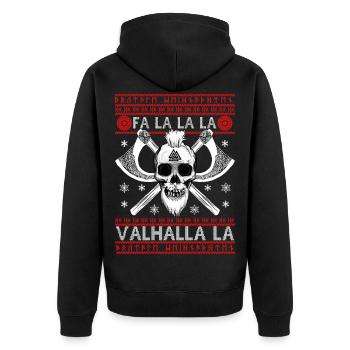 FALALALA VALHALLA LA - VIKING UGLY XMAS SWEATER - Unisex Premium Organic Zip Hoodie - black - Back - Nico (187cm)
