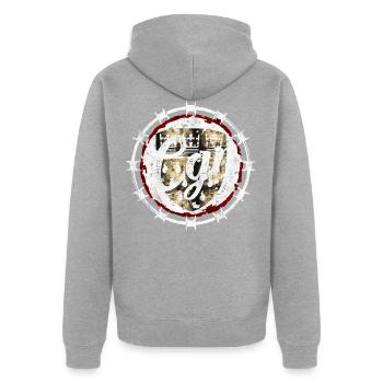 CGN Bloot - Unisex Premium Bio Zip Hoodie - Grau meliert - Hinten - Nico (187cm)