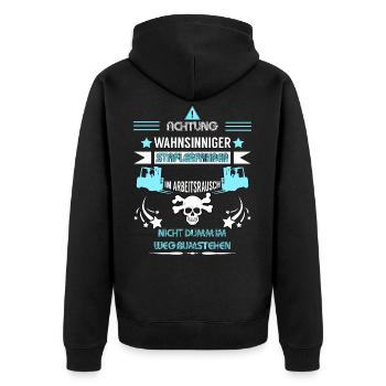 Forklift Driver Shirt • Logistics • Attention Gift - Unisex Premium Organic Zip Hoodie - black - Back - Nico (187cm)