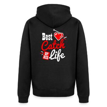 Couples Fishing Best Catch Of His Life Gift - Unisex Premium Organic Zip Hoodie - black - Back - Nico (187cm)