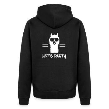 Lama mit Sonnenbrille! / Llama with Sunglasses! - Unisex Premium Bio Zip Hoodie - Schwarz - Hinten - Nico (187cm)