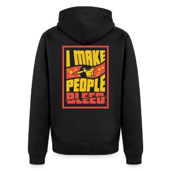 Cooles I Make People Bleed Tattoo Artist Shirt - Unisex Premium Bio Zip Hoodie - Schwarz - Hinten - Nico (187cm)