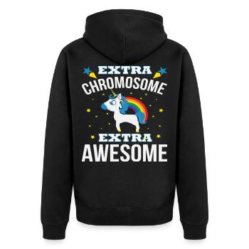 Einhorn Down Syndrom Trysomie 21 Kinder Geschenk - Unisex Premium Bio Zip Hoodie - Schwarz - Hinten - Nico (187cm)