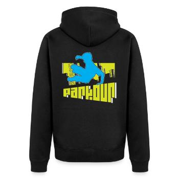Parkour - Unisex Premium Bio Zip Hoodie - Schwarz - Hinten - Nico (187cm)