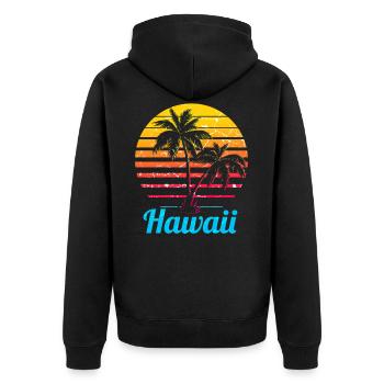 Hawaii USA Palmen Strand - Unisex Premium Bio Zip Hoodie - Schwarz - Hinten - Nico (187cm)