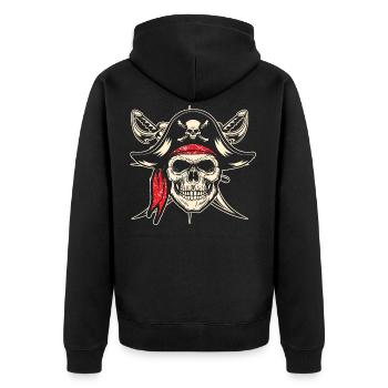 Pirat Kapitän Schiff Karibik Totenkopf Skull - Unisex Premium Bio Zip Hoodie - Schwarz - Hinten - Nico (187cm)
