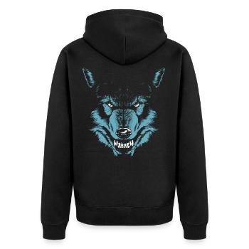 Wolf Kopf Tier - Unisex Premium Bio Zip Hoodie - Schwarz - Hinten - Nico (187cm)
