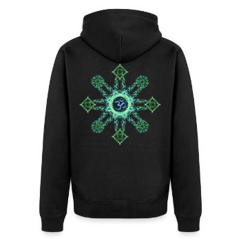 Blue/Green Om - Unisex Premium Bio Zip Hoodie - Schwarz - Hinten - Nico (187cm)