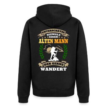 Unterschätze niemals einen Alten Mann Wandern - Unisex Premium Bio Zip Hoodie - Schwarz - Hinten - Nico (187cm)