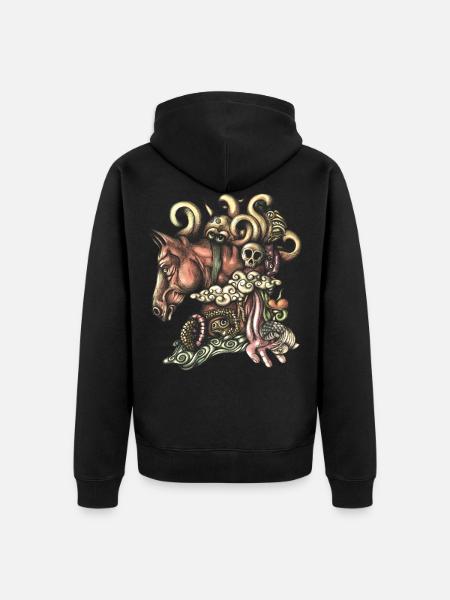 Cheval Doodle Plat - Veste à capuche bio Premium Unisexe - noir