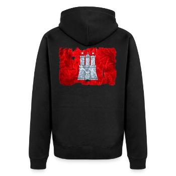 Hamburg Fahne / Flagge vintage use look - Unisex Premium Bio Zip Hoodie - Schwarz - Hinten - Nico (187cm)