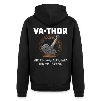 Va-Thor Vater Thor Vatertag Wikinger Papa Geschenk - Unisex Premium Bio Zip Hoodie - Schwarz - Hinten - Nico (187cm)