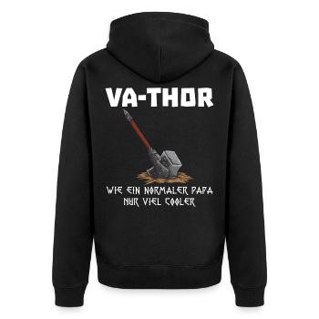 Va-Thor Vater Thor Vatertag Wikinger Papa Geschenk - Unisex Premium Bio Zip Hoodie - Schwarz - Hinten - Nico (187cm)