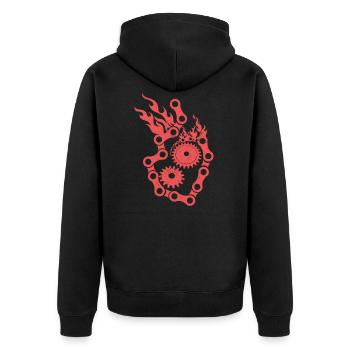 Mountainbike Kette Zahnrad Feuer Geschenk - Unisex Premium Bio Zip Hoodie - Schwarz - Hinten - Nico (187cm)