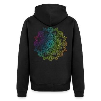 Mandala - Unisex Premium Bio Zip Hoodie - Schwarz - Hinten - Nico (187cm)