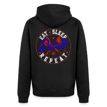 Darts Spruch Essen Schlafen Lustig - Unisex Premium Bio Zip Hoodie - Schwarz - Hinten - Nico (187cm)