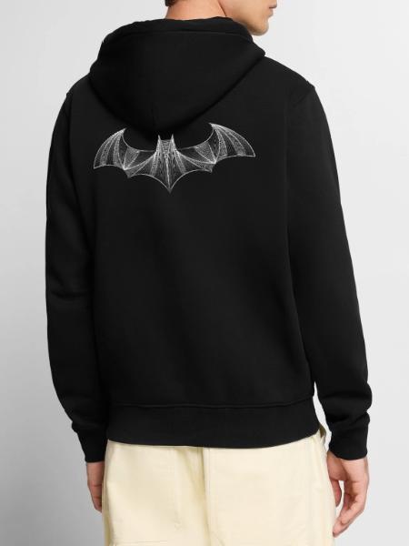 Batman Logo Drawing weiß - Unisex Premium Bio Zip Hoodie - Schwarz - Hinten - Nico (187cm)