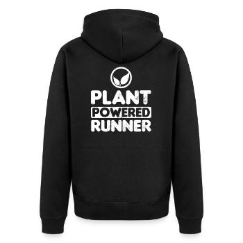 Vegan Athlet Plant Powered Runner Geschenk - Unisex Premium Bio Zip Hoodie - Schwarz - Hinten - Nico (187cm)