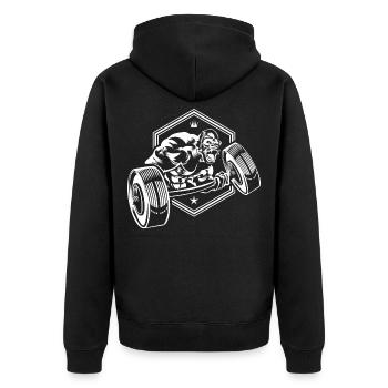 gorilla gym workout - Unisex Premium Bio Zip Hoodie - Schwarz - Hinten - Nico (187cm)
