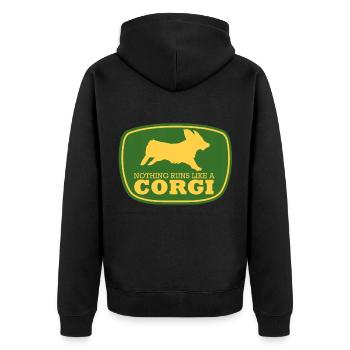 Nichts rennt so wie mein Corgi - Unisex Premium Bio Zip Hoodie - Schwarz - Hinten - Nico (187cm)