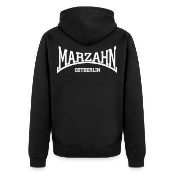 Marzahn Ostberlin - Unisex Premium Bio Zip Hoodie - Schwarz - Hinten - Nico (187cm)