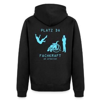 Platz da Fachkraft am Arbeiten retro Geschenkidee - Unisex Premium Bio Zip Hoodie - Schwarz - Hinten - Nico (187cm)