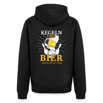 Kegeln und Bier darum bin ich hier Geschenkidee - Unisex Premium Bio Zip Hoodie - Schwarz - Hinten - Nico (187cm)