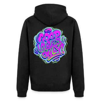 Vibes Only Graffiti - Unisex Premium Bio Zip Hoodie - Schwarz - Hinten - Nico (187cm)
