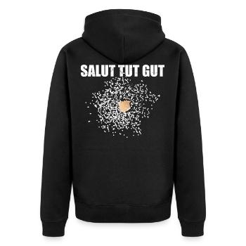Pyro Salut tut gut - Unisex Premium Bio Zip Hoodie - Schwarz - Hinten - Nico (187cm)