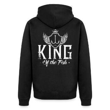 König der Fische Zitat - Unisex Premium Bio Zip Hoodie - Schwarz - Hinten - Nico (187cm)