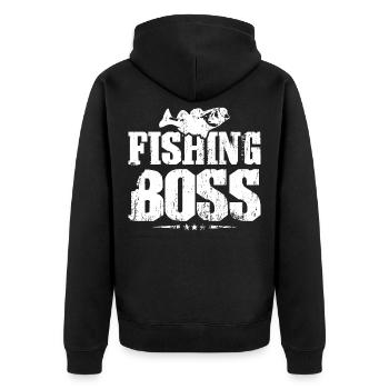 Fishing fischer boss chef - Unisex Premium Bio Zip Hoodie - Schwarz - Hinten - Nico (187cm)