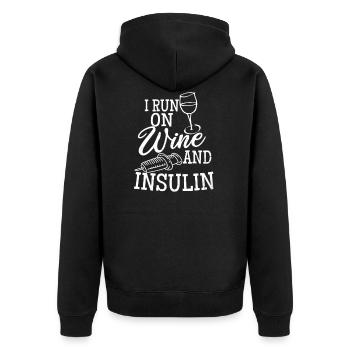 Mutter laufen auf Wein und Insulin Geschenk - Unisex Premium Bio Zip Hoodie - Schwarz - Hinten - Nico (187cm)