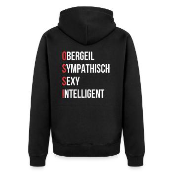 Ossi - Unisex Premium Bio Zip Hoodie - Schwarz - Hinten - Nico (187cm)