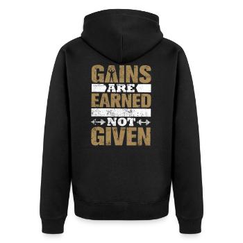 Gym Slogan Gain - Unisex Premium Organic Zip Hoodie - black - Back - Nico (187cm)