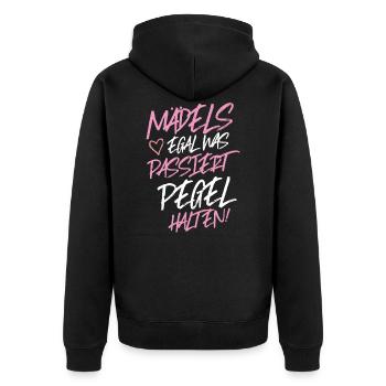 mädels egal was passiert pegel halten - Unisex Premium Bio Zip Hoodie - Schwarz - Hinten - Nico (187cm)