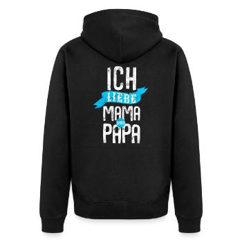 Ich liebe Mama und Papa - Unisex Premium Bio Zip Hoodie - Schwarz - Hinten - Nico (187cm)