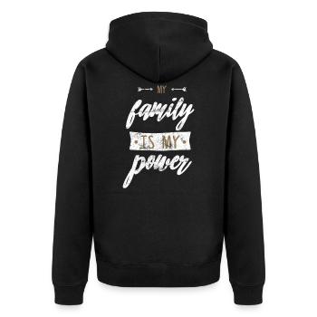 Love Familie Spruch Power - Unisex Premium Bio Zip Hoodie - Schwarz - Hinten - Nico (187cm)