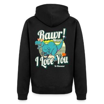 Rawr bedeutet, ich liebe dich - Unisex Premium Bio Zip Hoodie - Schwarz - Hinten - Nico (187cm)