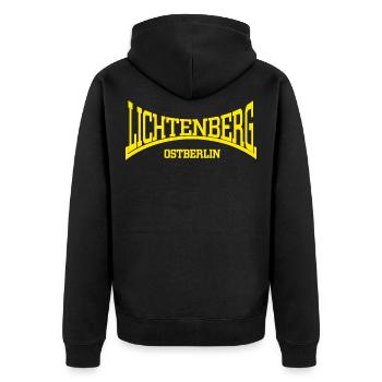 Lichtenberg Ostberlin - Unisex Premium Bio Zip Hoodie - Schwarz - Hinten - Nico (187cm)