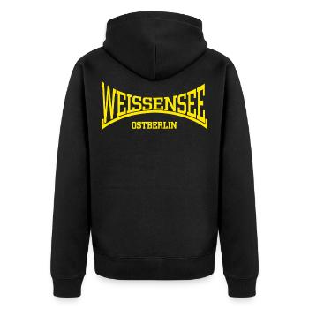 Weissensee Ostberlin - Unisex Premium Bio Zip Hoodie - Schwarz - Hinten - Nico (187cm)