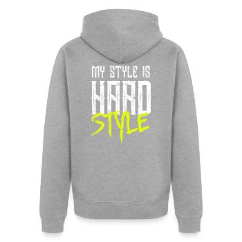 Hardstyle Musik - Unisex Premium Bio Zip Hoodie - Grau meliert - Hinten - Nico (187cm)
