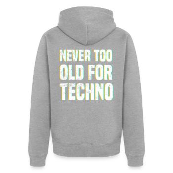 Techno Spruch - Unisex Premium Bio Zip Hoodie - Grau meliert - Hinten - Nico (187cm)