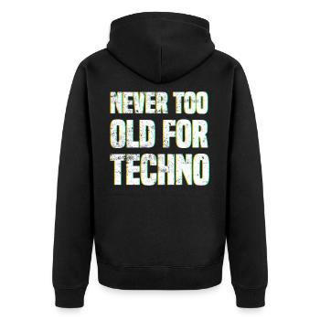 Techno Spruch - Unisex Premium Bio Zip Hoodie - Schwarz - Hinten - Nico (187cm)