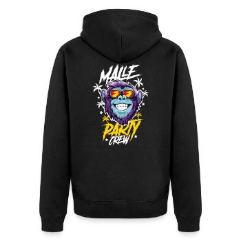 Malle Affe Party Crew - Unisex Premium Bio Zip Hoodie - Schwarz - Hinten - Nico (187cm)