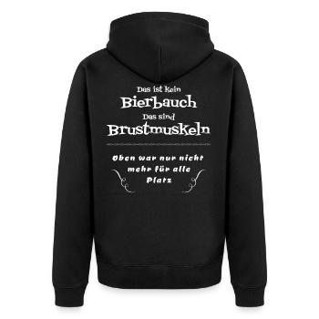 Lustiger Spruch Bierbauch Brustmuskeln Bier Malle - Unisex Premium Bio Zip Hoodie - Schwarz - Hinten - Nico (187cm)