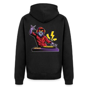 Affe DJ Party Turntable - Unisex Premium Bio Zip Hoodie - Schwarz - Hinten - Nico (187cm)